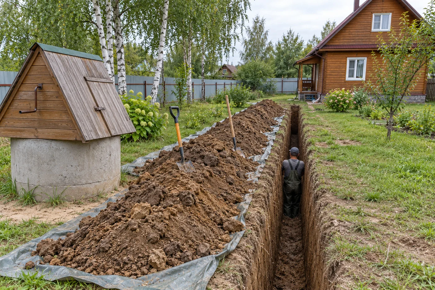 Траншея от колодца к дому